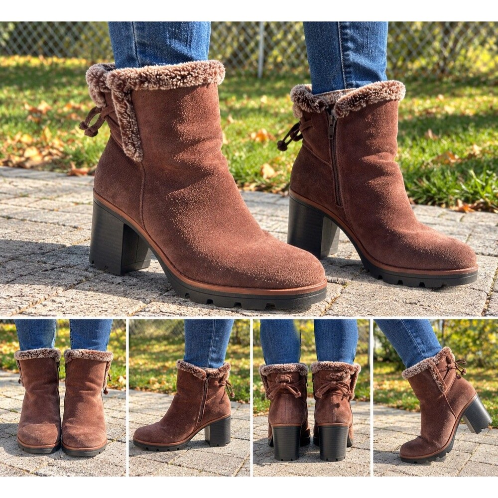Naturalizer Valene Women’s 7.5 Brown Suede Waterproof Faux Fur Ankle Boots